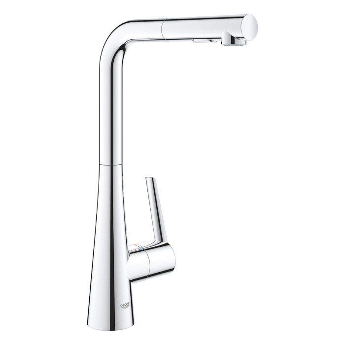 Змішувач кухонний GROHE Zedra з висувним душем, 3 режими, 360° поворотний, економія води, хром (32294002)