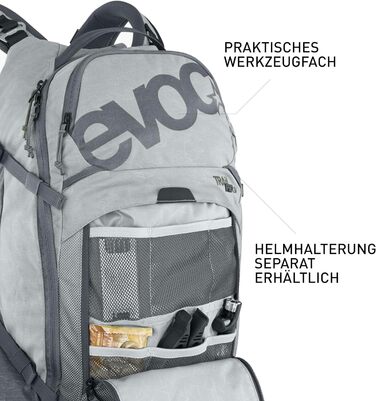 Рюкзак EVOC TRAIL PRO 16л L/XL з захистом спини LITESHIELD PLUS, для трейлрайдингу та перегонів, стінгрей/карбоновий сірий, легкий, з широкими поясними лямками і відділенням для питної системи 3л