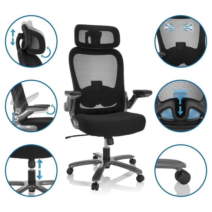 Надміцне крісло / офісне крісло INSTRUCTOR T I PRO Titan XXL сітка тканина / тканина чорна hjh OFFICE