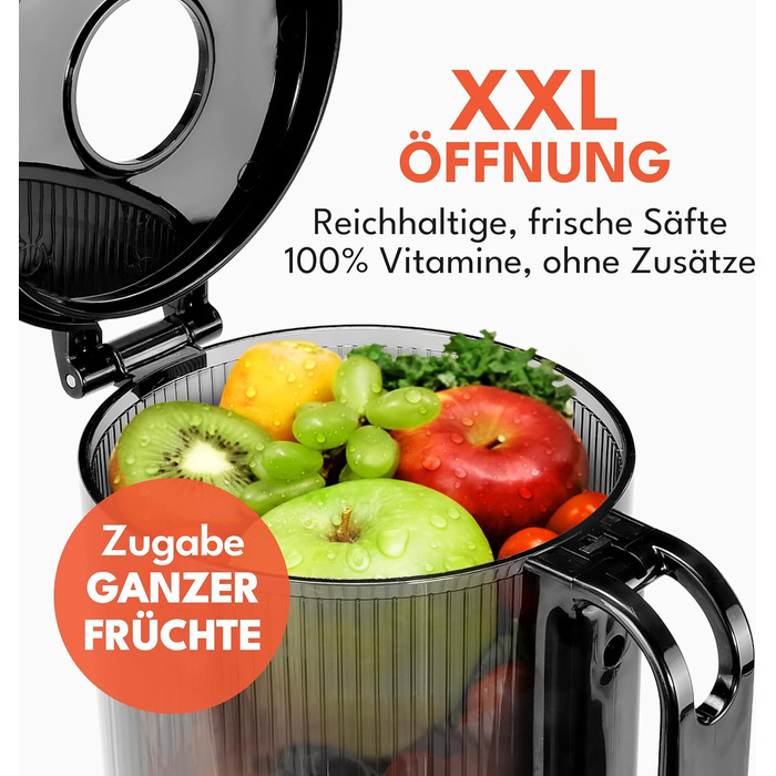 Електричний соковитискач LEBENLANG Slow Juicer з рецептами та великим соковидом 135 мм | Для фруктів, овочів, без BPA | Saftpresse | Green Press