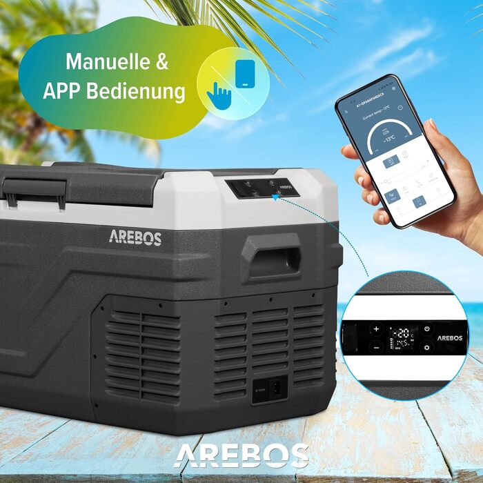 Автомобільний компресор-холодильник Arebos 26л з Wi-Fi та USB: -20°C, 12/24V/230V для авто, кемпінгу