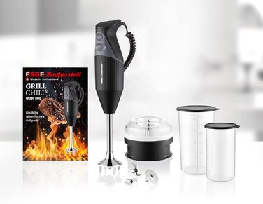 ESGE Zauberstab M 200 BBQ 98215 — професійний ручний блендер-пюратор, чорний, 200 Вт, до 17 000 об/хв, ергономічна ручка, Twinschalter, AC-мотор, комплект насадок