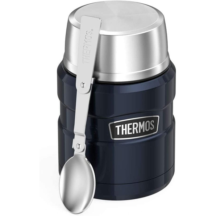 Термос-контейнер для їжі Thermos King 0,45 л з ложкою, темно-синій, з гравіюванням імені