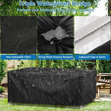Чохол для садових меблів Wanocean, водонепроникний, 420D Oxford, анти-UV, 160x130x90 см