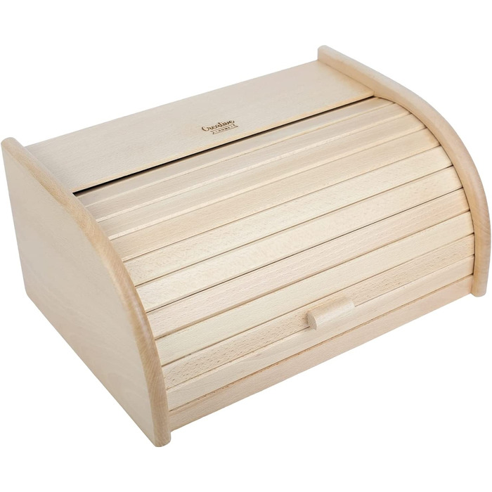 Дерев'яний хлібниця з роликовою кришкою Creative Home, 38x28,5x17,5 см, натуральна, для хліба, булочок та випічки, стильна хлібна скриня для кухні