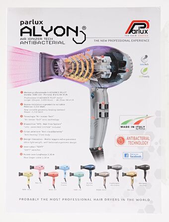 Фен Parlux Alyon Ionic Graphite Matt – іонний, графітовий, матовий, професійний фен для волосся