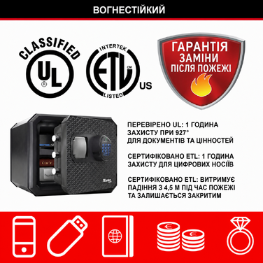 Master Lock FPW082FTCML - вогнестійкий та водонепроникний сейф, 23л, 417 x 348 x 478 мм, електронний замок з підсвічуванням, для дому та офісу, чорний