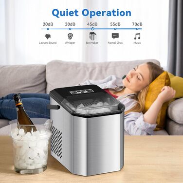 Льодогенератор Eiswürfelmaschine 120W, 9 кубиків за 6 хв, 11.8 кг/24 год, самоочищення, з лопаткою та кошиком для вечірок, офісу, бару, кемпера, 2.3 л