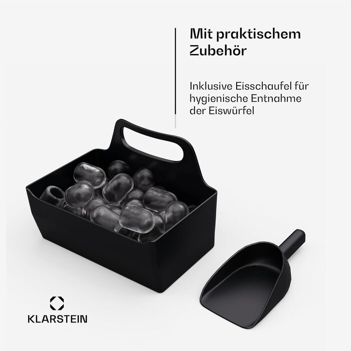 Льодогенератор Klarstein IceCraft 12 кг/24 год, швидке виробництво льоду (6 хв), 2 розміри, автоочищення, для кухні та бару, 150 Вт, чорний