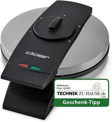 Електрична вафельниця Cloer 1639SR, серцева форма 15,5 см, подвійне антипригарне покриття, стійка до цукру, 930 Вт, індикатор готовності, вертикальне зберігання, корпус із нержавіючої сталі