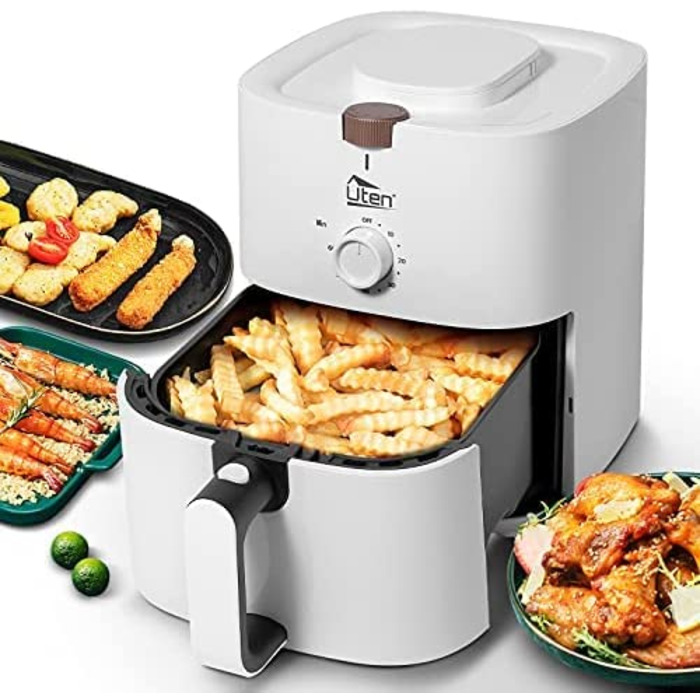 Аерофритюрниця Heißluftfritteuse 4L XL, 1500W з функціями підігріву та підігріву страв, антипригарний кошик, без олії, біла