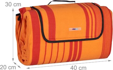 Пікнік-ковдра Relaxdays XXL 200x300 см, водонепроникна, ізоляційна, флісова, смугаста, з ручкою, для пляжу, помаранчева/червона