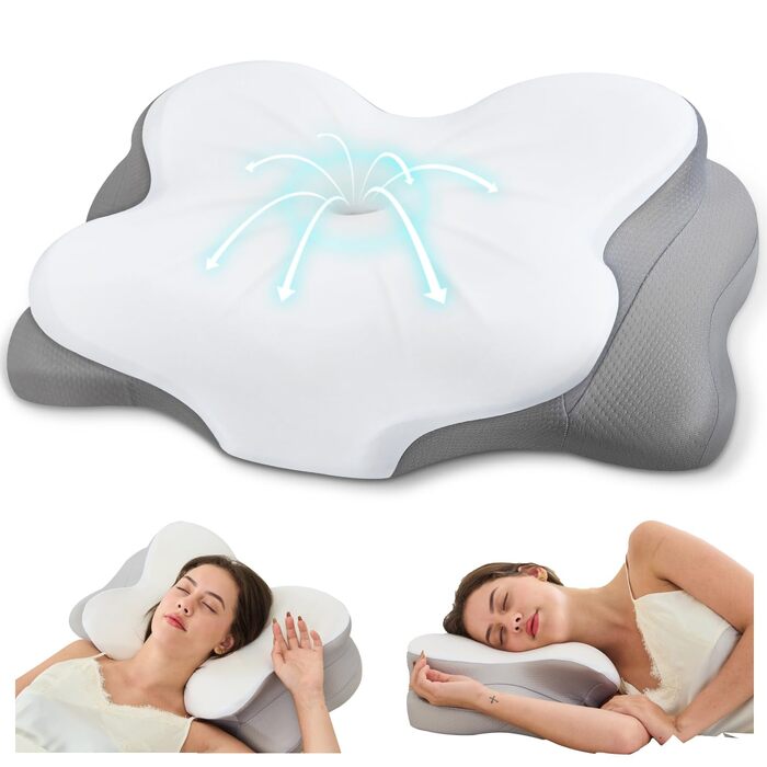 Подушка для шиї з піни Memory Foam: ергономічна підтримка, зняття болю, дихаючий чохол для сну на боці, спині та животі