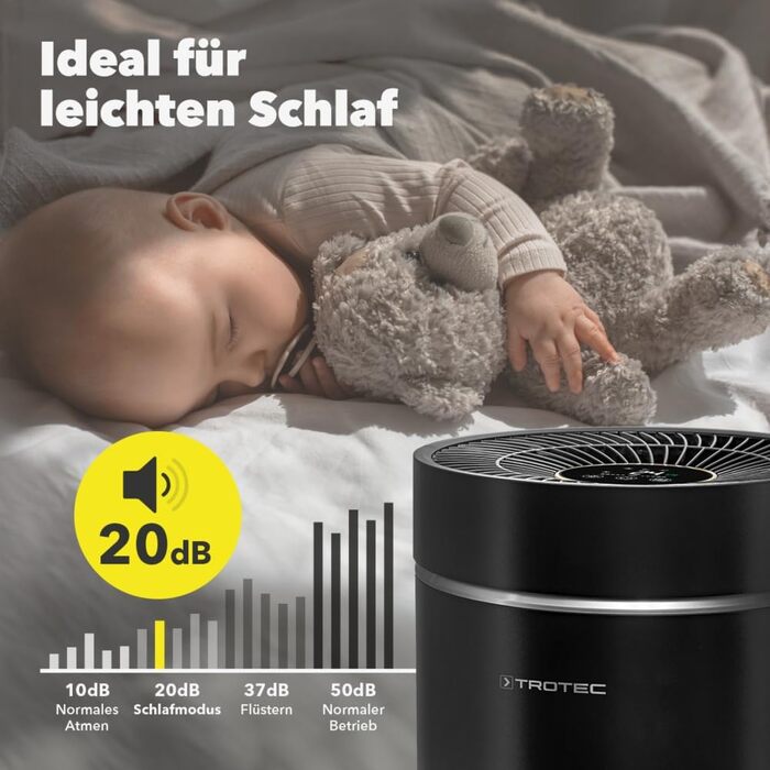 Повітряочисник Trotec AirgoClean 170+ – HEPA фільтр для алергіків – для приміщень до 42 м² / 105 м³, видаляє 99,97% частинок, 5 режимів роботи з турбо-режимом, білий (чорний)