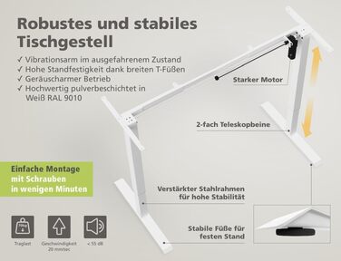 Електричний стіл KRIEG HighDesk SMART 160x80 см білий - регульований по висоті стіл для роботи сидячи та стоячи