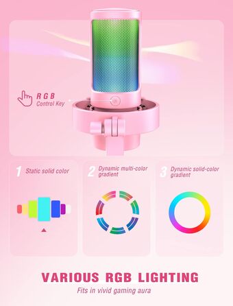 USB мікрофон FIFINE для ПК, ігор, стрімінгу та подкастів з RGB підсвічуванням, кнопкою вимкнення звуку, виходом для навушників і поп-фільтром, сумісний з PS4, PS5 та Mac