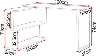 Кутовий комп'ютерний стіл WOLTU TS65hei, 120x100x74 см, світлий дуб, МДФ, з полицями для офісу, письмовий стіл для ноутбука та ПК