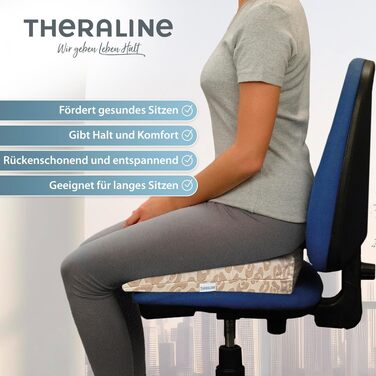 Theraline Клиновидна подушка для сидіння ортопедична для офісного крісла з піни преміум-класу, ергономічна для авто, знімний чохол 100% бавовна, прання 60°C (Leo)