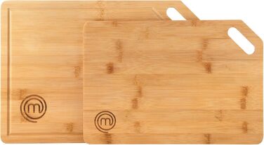 Набір дерев'яних обробних дощок MasterChef, з жолобом для соку, зручна ручка, 2 шт, велика (38,5x27,5 см) і середня (34x23,5 см), для кухні, підходять для посудомийки