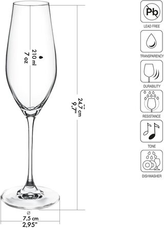 Набір келихів для шампанського KROSNO Champagnergläser Set (6 шт.) 210 мл, Splendour, скло без свинцю, елегантний дизайн, для шампанського, просекко та святкових заходів