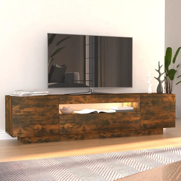 ТВ тумба vidaXL з LED підсвіткою, бетонно-сіра, 160x35x40 см, сучасний низький комод для вітальні