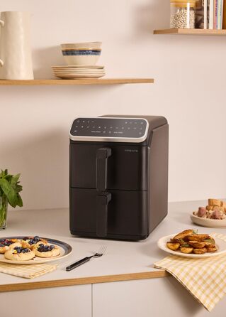 Фритюрниця без олії з пароваркою, 4.2л, 6 програм, скло, 1300W (11.2л Dual Stack, чорний)