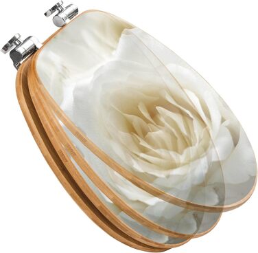 Сидіння для унітазу з бамбука banjado White Roses, плавне закривання, дерев'яний туалетний кришка з автоматичним опусканням, універсальний розмір