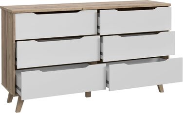 Комод Forte VANKKA з 6 шухлядами, ДСП, дуб/білий, 154,7x86,3x42 см
