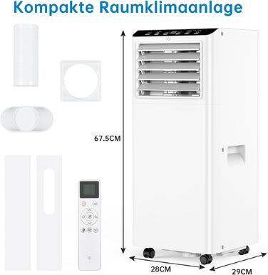 Мобільний кондиціонер 4-в-1 Leises 7000 BTU: охолодження, вентиляція, осушення, режим Follow-Me. Для приміщень до 51 м². З пультом, таймером на 24 год, дисплеєм.