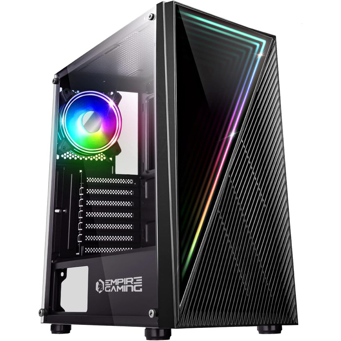 Ігровий корпус Empire Gaming Crystal ARGB, середній ATX/Micro ATX/ITX, 3D-дзеркальний ефект, 2 вентилятори (1x120мм ARGB, 1x120мм стандарт), чорний