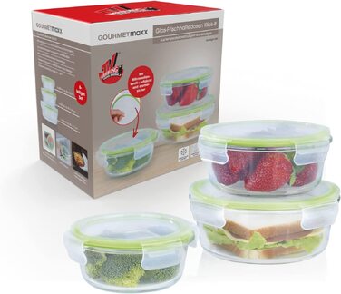 Набір скляних контейнерів для їжі GOURMETmaxx Klick-it, 3 шт. — герметичні ланч-бокси для зберігання продуктів та Meal Prep, підходять для мікрохвильової печі, морозильника та посудомийної машини
