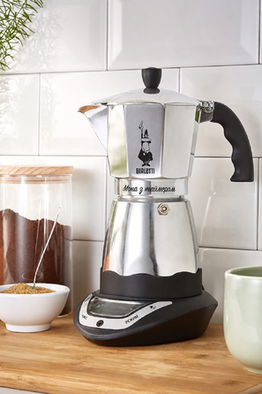 Електрична кавоварка Bialetti Moka з таймером, 6 чашок, 365 Вт, сріблясто-чорна