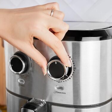 Фритюрниця Karaca Multifry Inox 1700 Вт XL 5,5 л, подвійна, антипригарне покриття, без запаху, циркуляція повітря, регулювання температури та часу