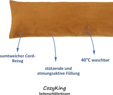 Подушка для сну на боці 200x40 см, кремова, з чохлом, Öko-Tex, 40°C, вагітним та для годування