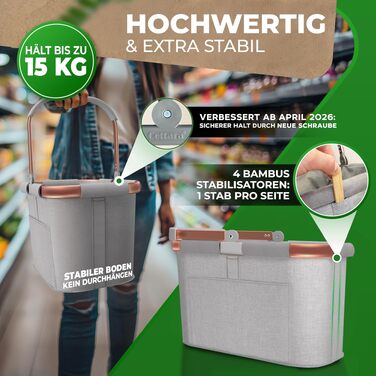 Міцний кошик для покупок Cottara 30л, велика сумка-шопер з підсиленою основою, кишенею на блискавці та ручками, світло-сірий з рожевим
