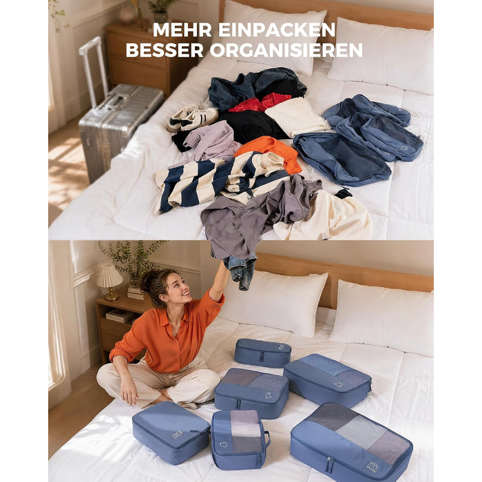 Набір органайзерів для валізи та рюкзака Packing Cubes, 8 предметів, сіро-блакитний