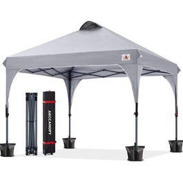 ABCCANOPY павільйон 3x3 м водонепроникний, складаний, садовий, для фестивалів, сонцезахист, з сумкою на колесах, 4 вагові сумки, 4 мотузки, 4 кілки, сірий