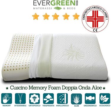 Ортопедичні подушки EVERGREENWEB 2 шт. з віскоеластичної піни 40x70x12 см (2 шт.) - Made in Italy