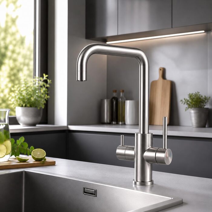 Змішувач кухонний AORA® VANTO INOX з нержавіючої сталі 304 для фільтра води та системи зворотного осмосу, поворотний вилив 360°