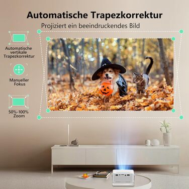 YOTON Mini Beamer 1080P: Портативний проектор для дому, кінотеатру, PS5, HDMI/USB, з автокорекцією та поворотом на 180° - Чорний