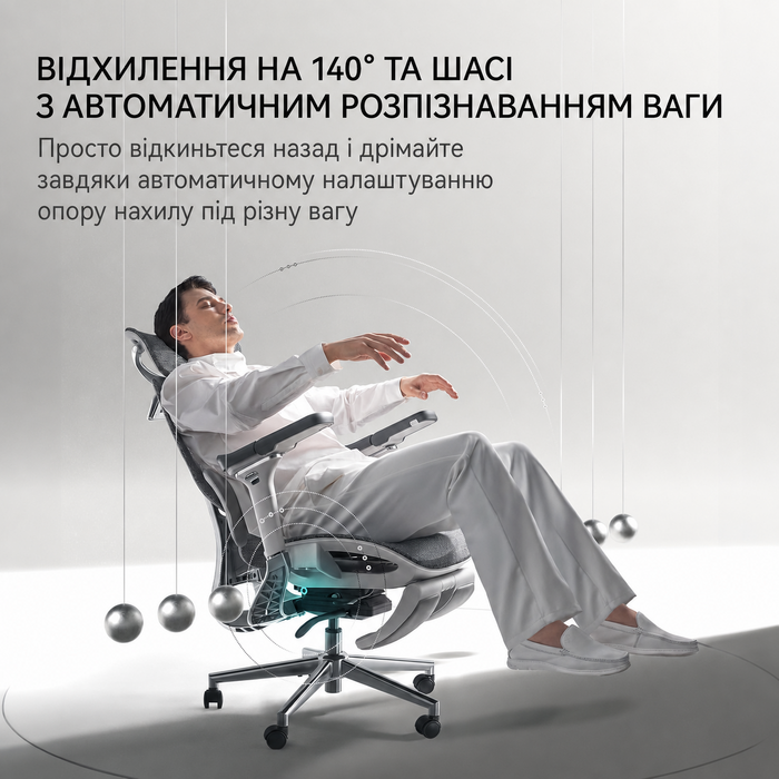 Офісне крісло Hbada E3 Pro ергономічне, з динамічною 3-зонною поперековою підтримкою, 4D регульованим підголівником, 6D регульованими підлокітниками та висувною підставкою для ніг, сіре