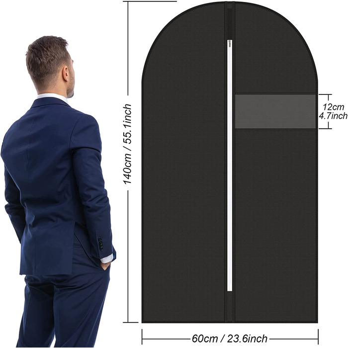 Комплект чохлів для одягу Hossejoy 5 шт., дихаючі чохли 140x60 см з віконцем і тримачем для бірки, для костюмів і суконь, для подорожей, високоякісні