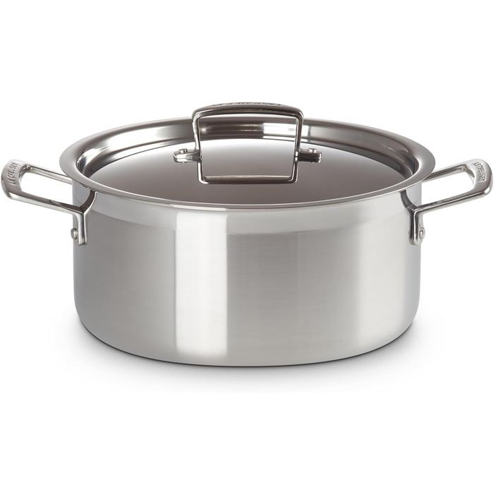 Сковорода Le Creuset з кришкою з нержавіючої сталі, 24 см, для всіх типів плит (включаючи індукцію) та духовки, срібна