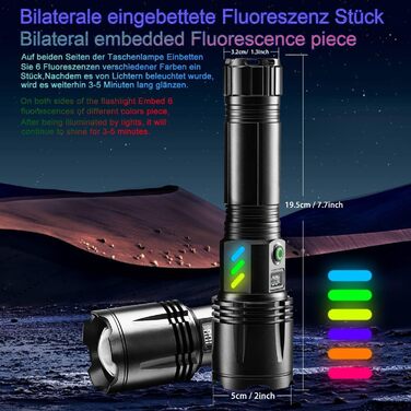 Ліхтарик ASORT LED акумуляторний, надяскравий 200000 люмен, зум, 6 режимів, USB, водонепроникний IPX67, для кемпінгу, туризму, надзвичайних ситуацій