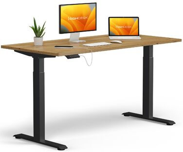 Електричний підйомний стіл KRIEG HighDesk Basic: регульований стіл для роботи сидячи та стоячи (120 x 70 см, чорний + дуб)
