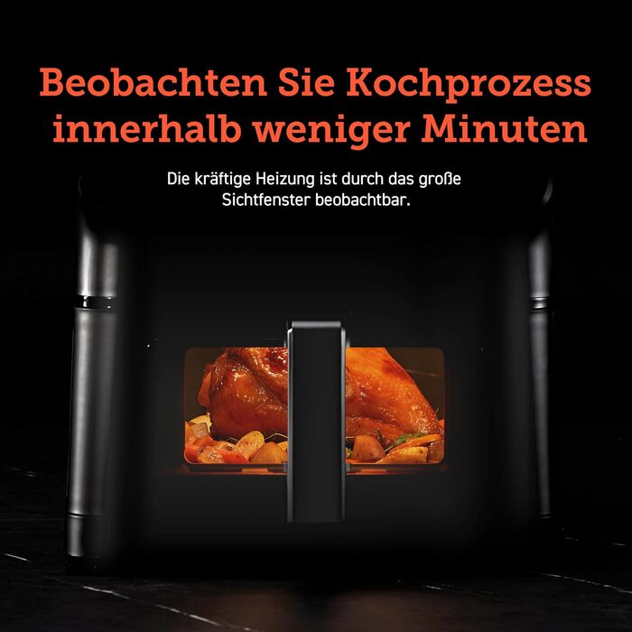 Фритюрниця повітряна COSORI Clear Blaze XXL 6,2 л, 12-в-1, з оглядовим вікном, Shake-Reminder, 80 рецептів, енергозберігаюча, чорна