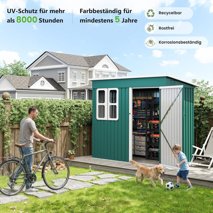 Металевий садовий будинок UDPATIO 222x132x190 см з вікном, дверима та вентиляцією, зелений. Гараж для велосипедів, сарай для інструментів, водонепроникний