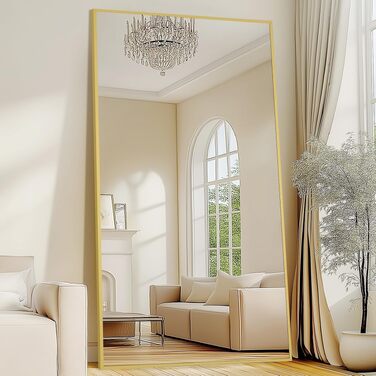 Дзеркало підлогове BEAUTYPEAK велике 76x180 см в золотій рамі, настінне або підлогове, для спальні, вітальні, гардеробної