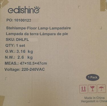 Торшер EDISHINE з диммером, тринога з дерева, дистанційне керування, LED E27, таймер, 3 кольори світла, льняний абажур, вінтажний стиль, для вітальні