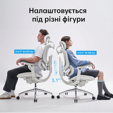 Офісний стілець SIHOO Doro C300 V2 Pro ергономічний, білий - з регульованою спинкою, підголівником та підлокітниками для дому та офісу
